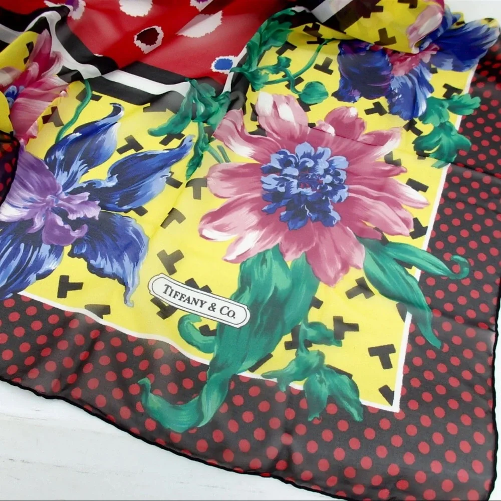 Tiffany & Co. Floral Scarf - Yellow, Red, Blue - Picture 3 of 10